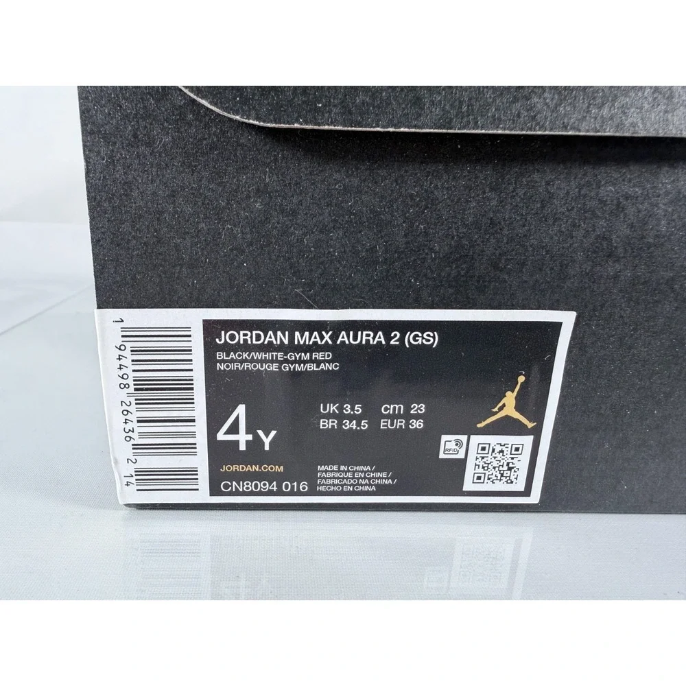 Air Jordan‎ Max Aura 2 GS Black Gym Red Sneakers CN8094-016 Size 4Y NEW